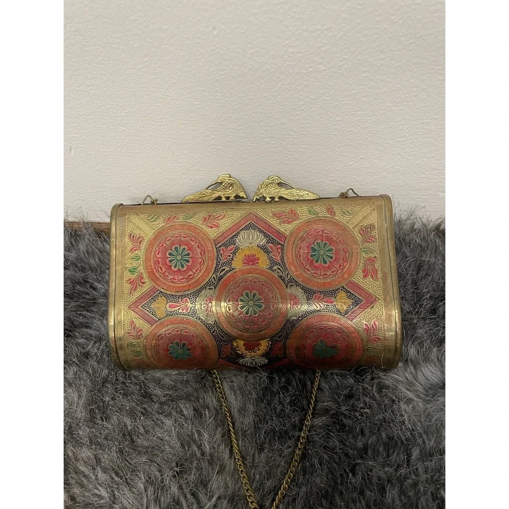 Vintage Brass? Metal Clamshell Ornate Oriental Evening Bag Womens Purse Rare 20s